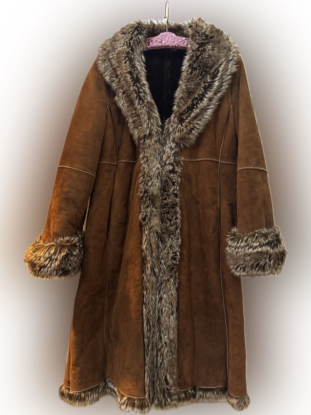 Vintage NWT Penny Lane style ☮️ 🌼 Brown Suede Coat with Faux-Fur Trim